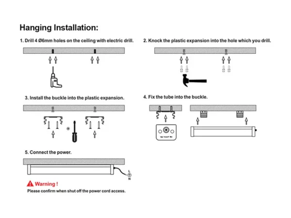 led tri proof lights suspended installation